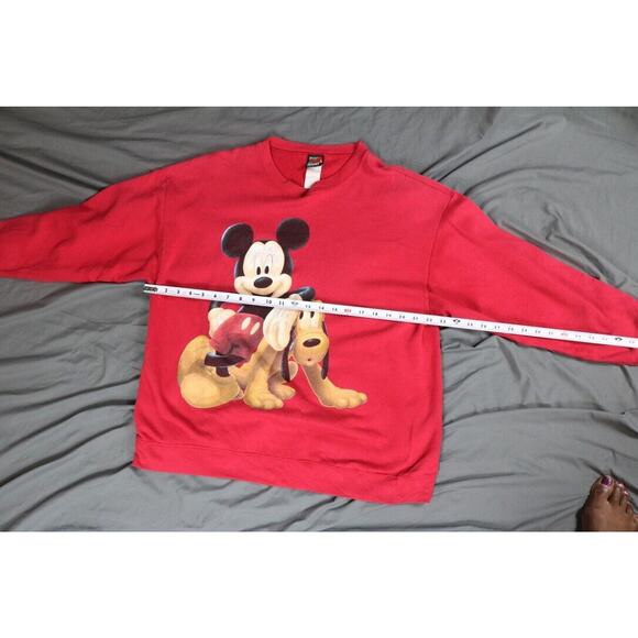 Disney Sweatshirt Vintage Mens M Large Red Mickey Pluto Mickey Unlimited 90's - Picture 8 of 9